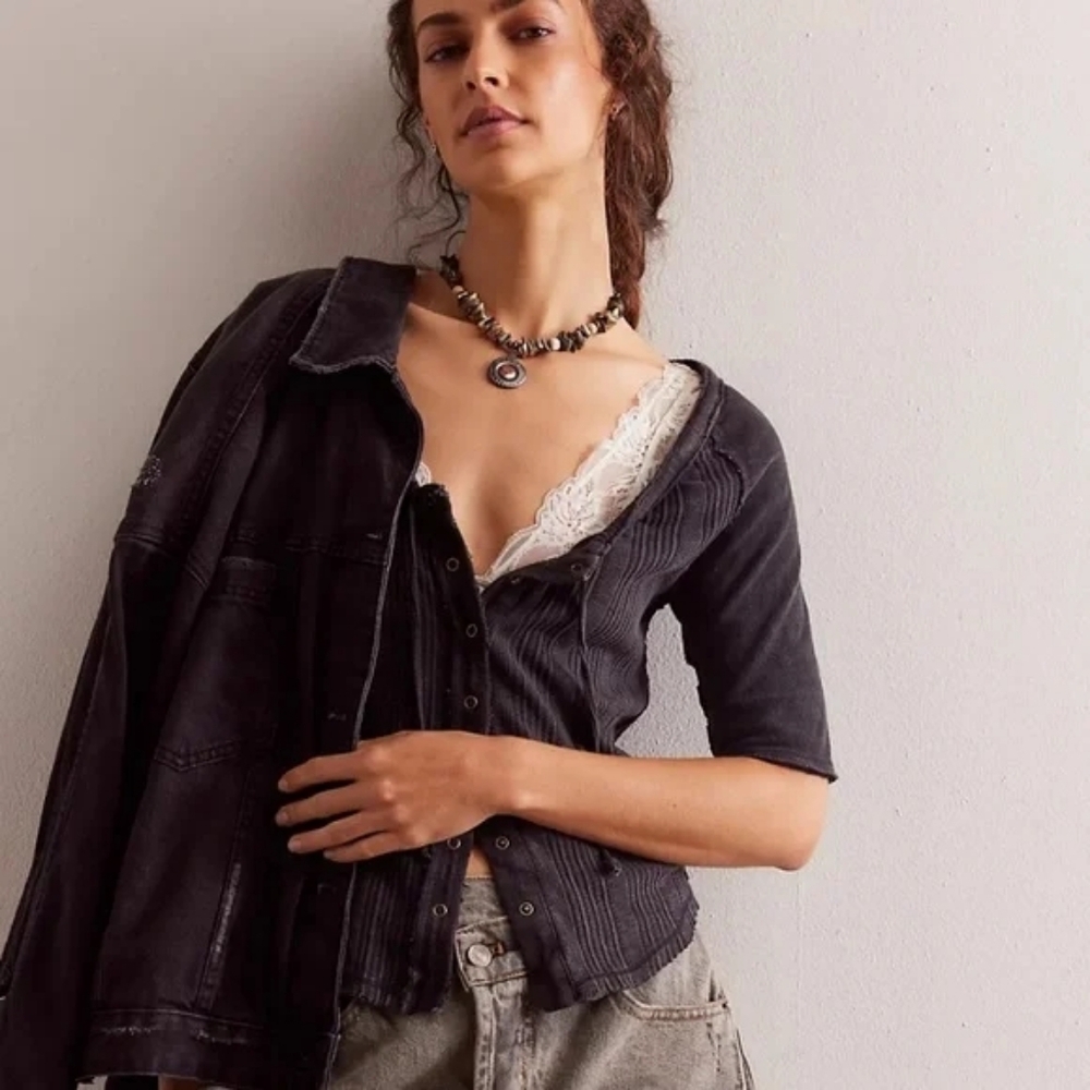 Free People We The Free Daisy Tee Washed Black NWOT